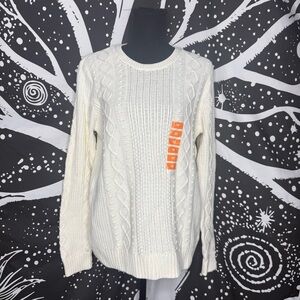 Jeanne Pierre Cream Cotton Cable Knit Sweater Boat Neck Size Medium